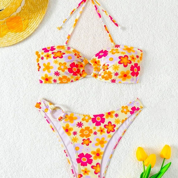 Women's 2 Piece Swimsuits O Ring High Waist Bandeau Bikini Set Bathing Suit - Picture 1 of 6